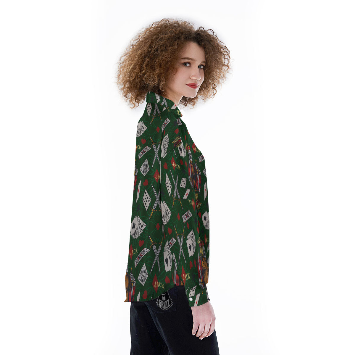 Playing Card Suits Poker Print Pattern Women's Long Sleeve Shirts-grizzshop