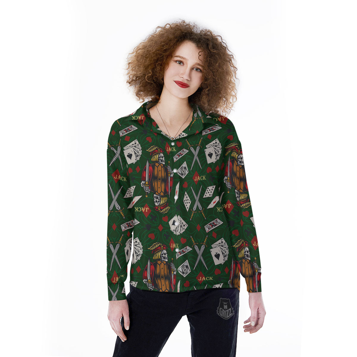 Playing Card Suits Poker Print Pattern Women's Long Sleeve Shirts-grizzshop