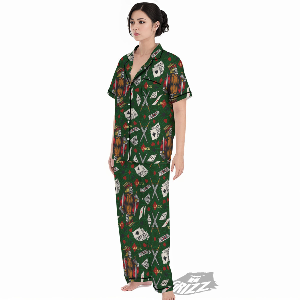 Playing Card Suits Poker Print Pattern Women's Pajamas Set-grizzshop