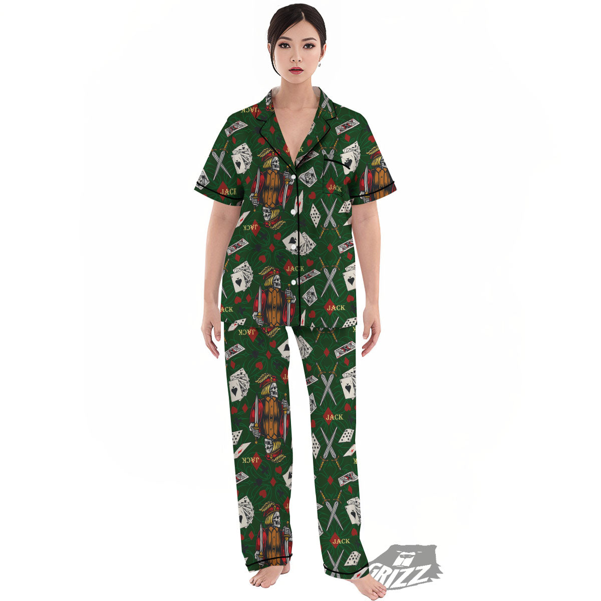 Playing Card Suits Poker Print Pattern Women's Pajamas Set-grizzshop