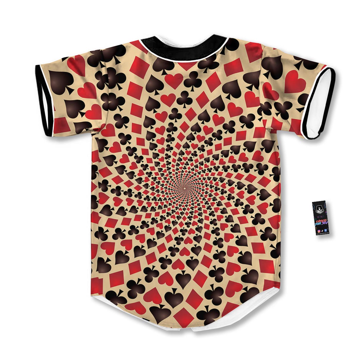 Playing Card Suits Swirl Print Baseball Jersey-grizzshop