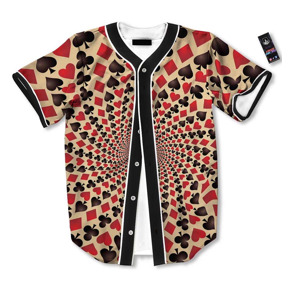 Playing Card Suits Swirl Print Baseball Jersey-grizzshop