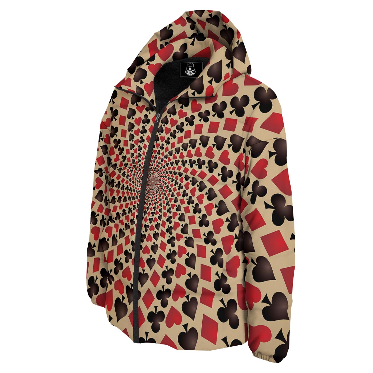 Playing Card Suits Swirl Print Down Jacket-grizzshop