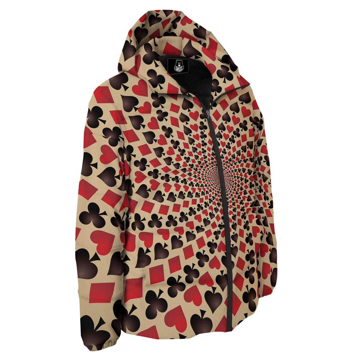 Playing Card Suits Swirl Print Down Jacket-grizzshop