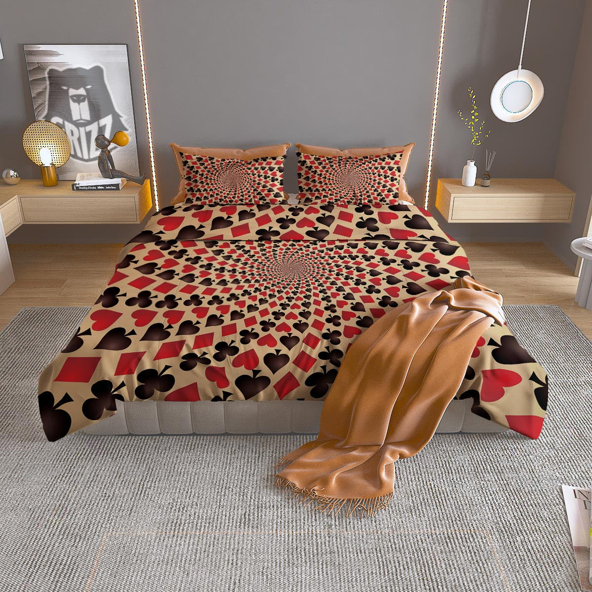 Playing Card Suits Swirl Print Duvet Cover Bedding Set