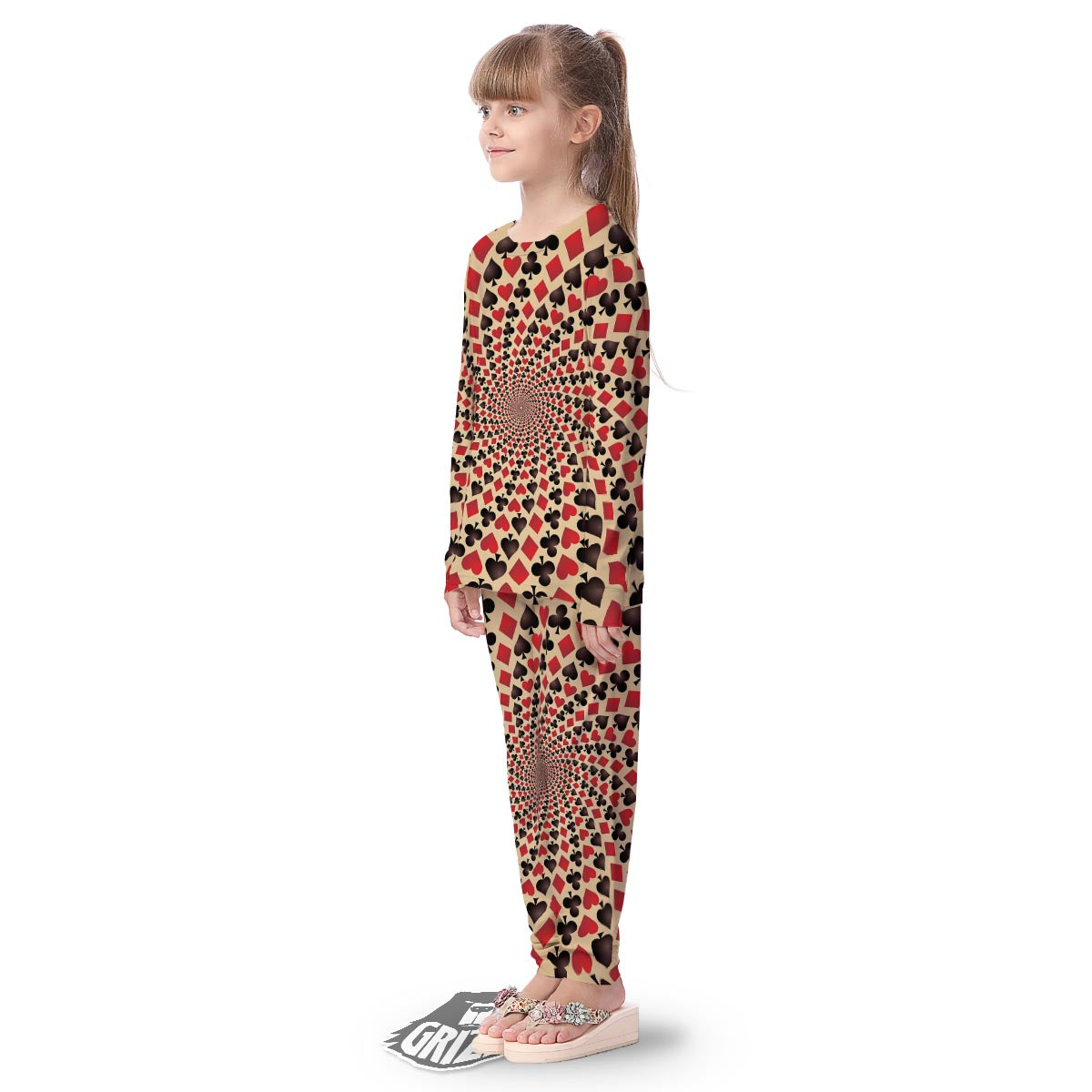 Playing Card Suits Swirl Print Kid's Pajamas-grizzshop