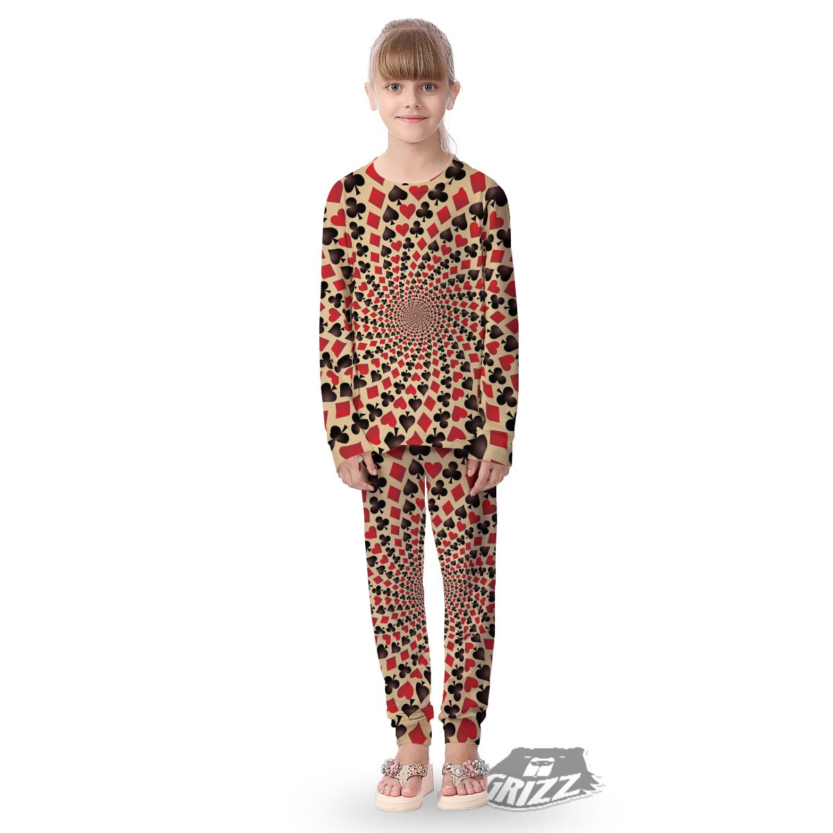 Playing Card Suits Swirl Print Kid's Pajamas-grizzshop