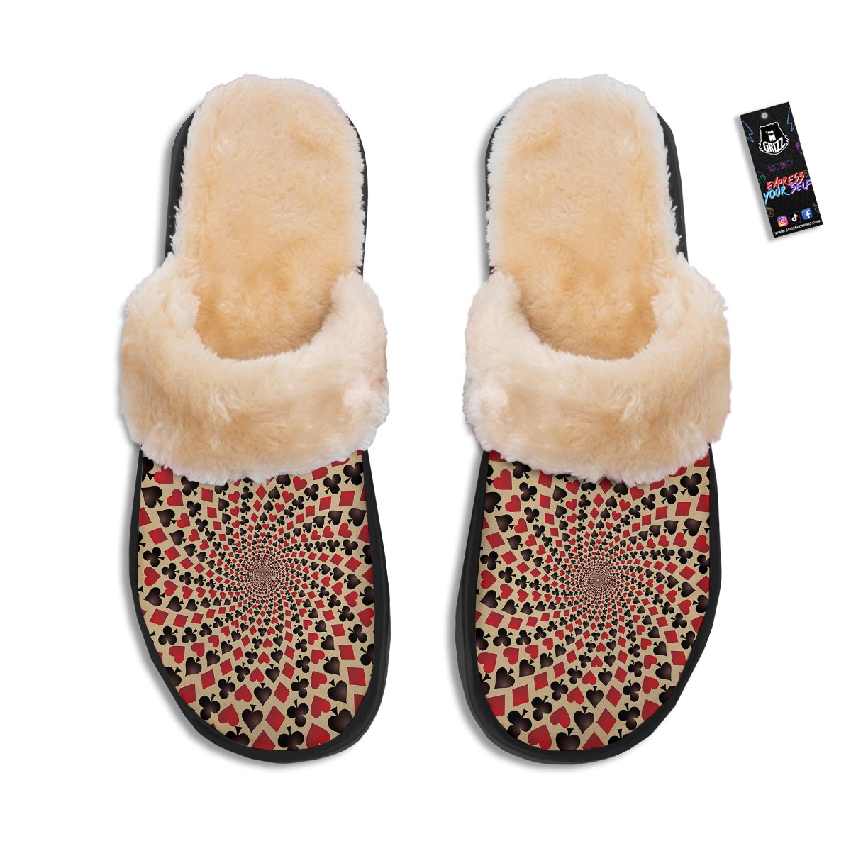 Playing Card Suits Swirl Print Slippers-grizzshop