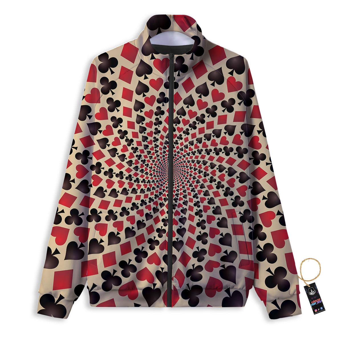 Playing Card Suits Swirl Print Track Jacket-grizzshop