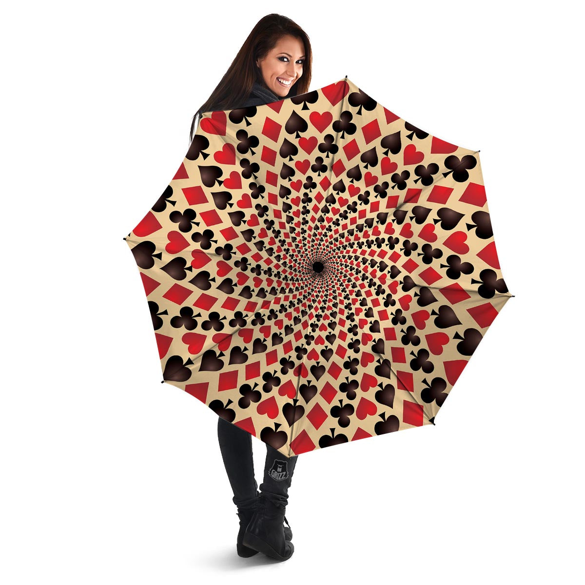 Playing Card Suits Swirl Print Umbrella-grizzshop