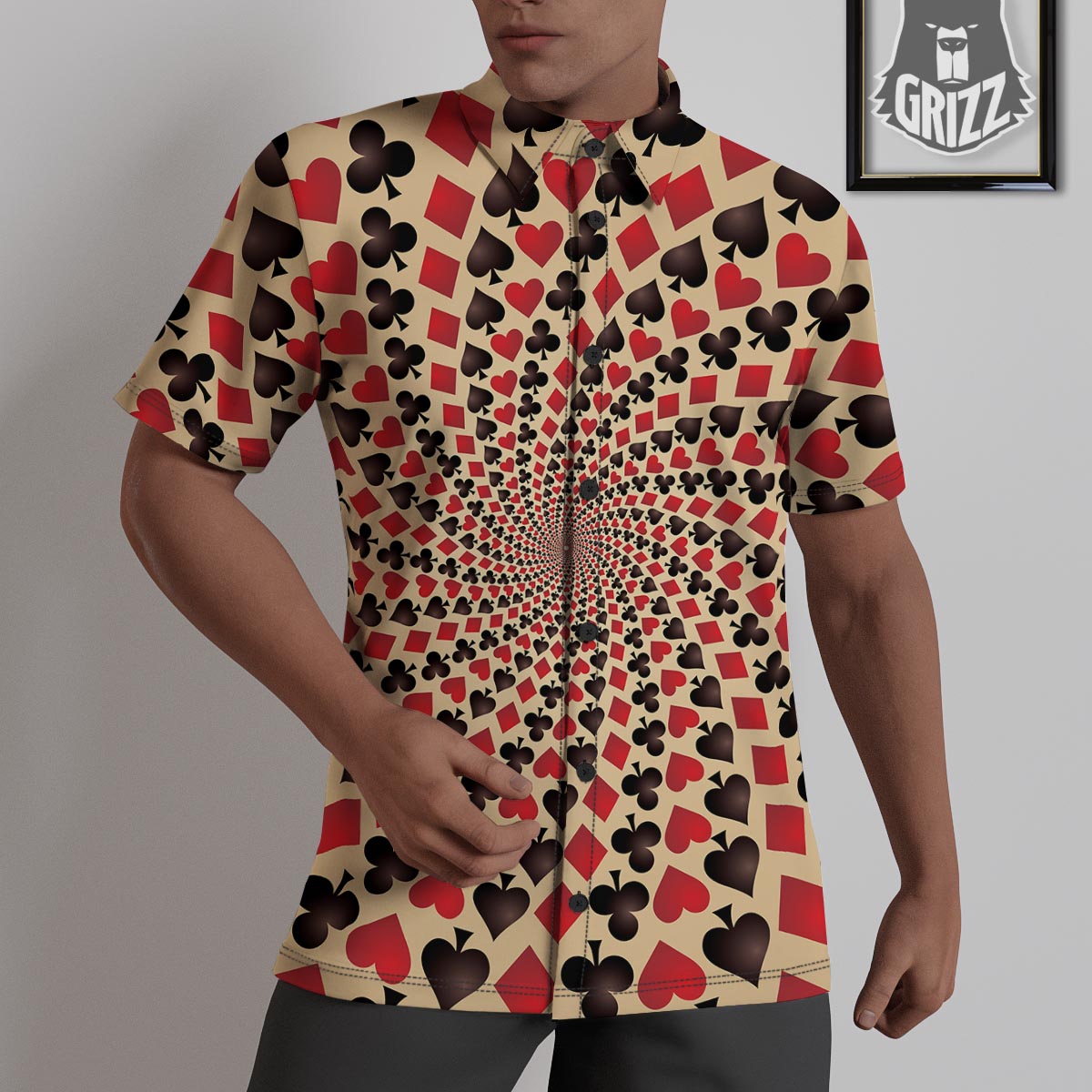 Playing Card Suits Swirl Print Untucked Shirts-grizzshop