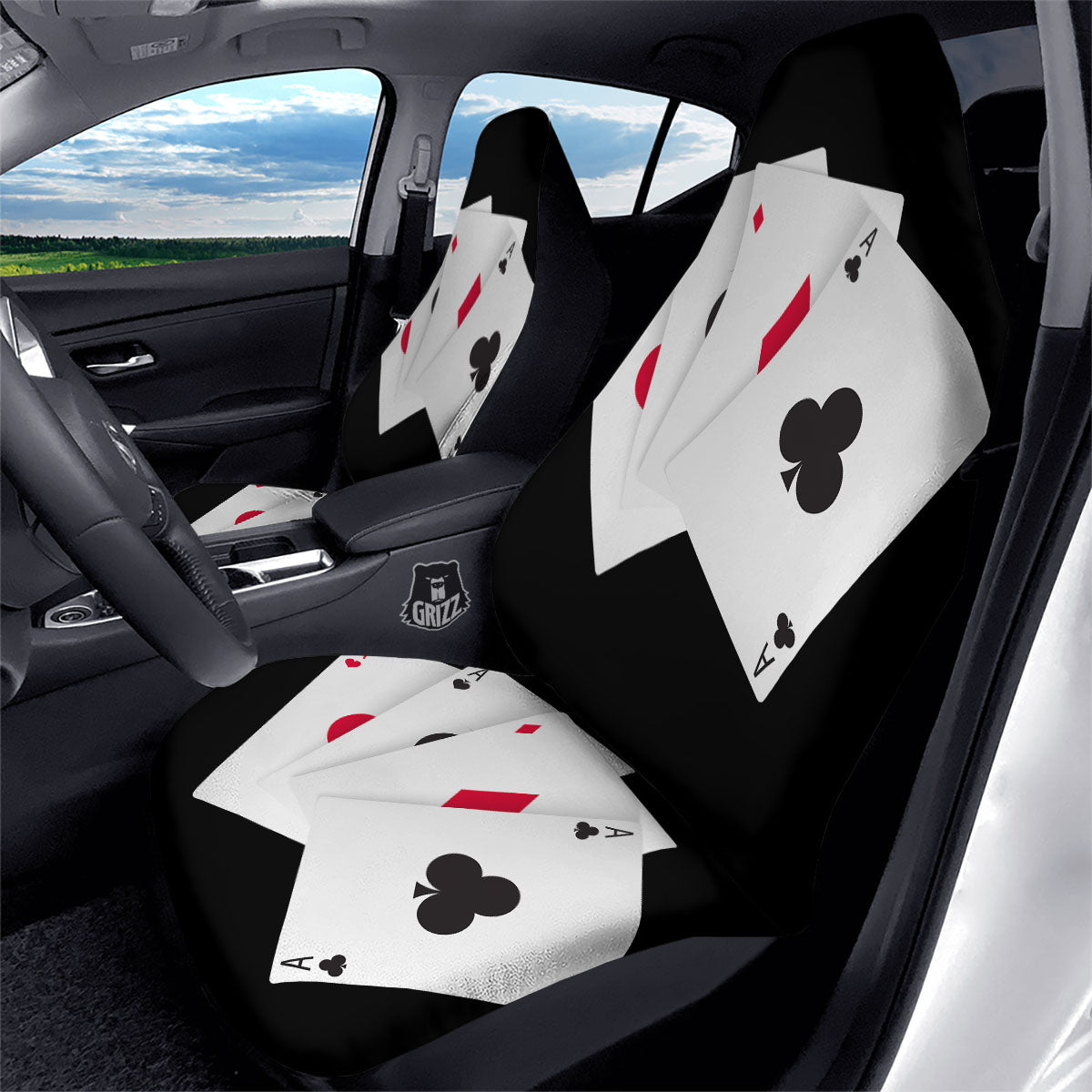 Playing Card Suits White And Black Print Car Seat Covers-grizzshop