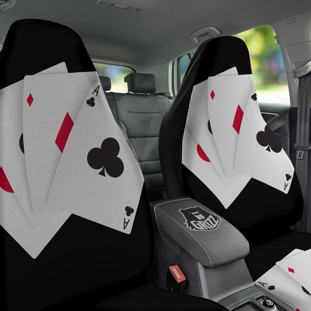 Playing Card Suits White And Black Print Car Seat Covers-grizzshop