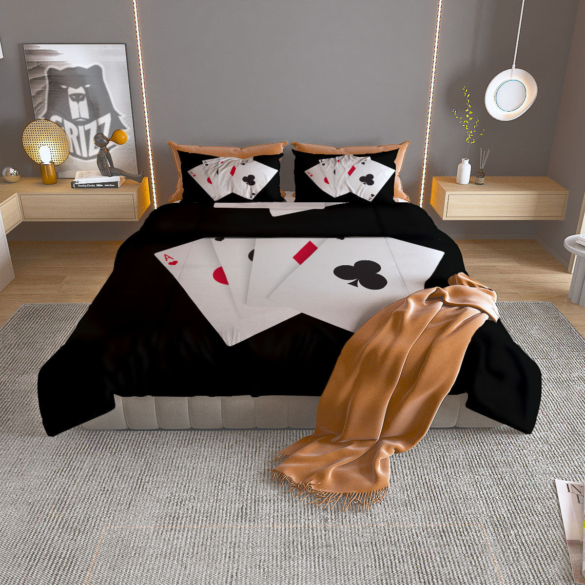 Playing Card Suits White And Black Print Duvet Cover Bedding Set