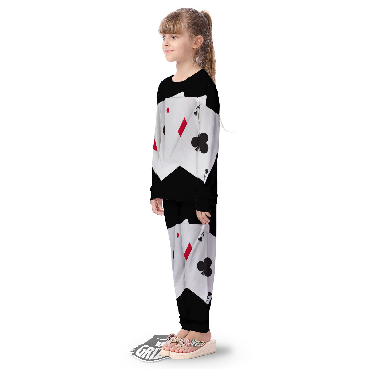 Playing Card Suits White And Black Print Kid's Pajamas-grizzshop