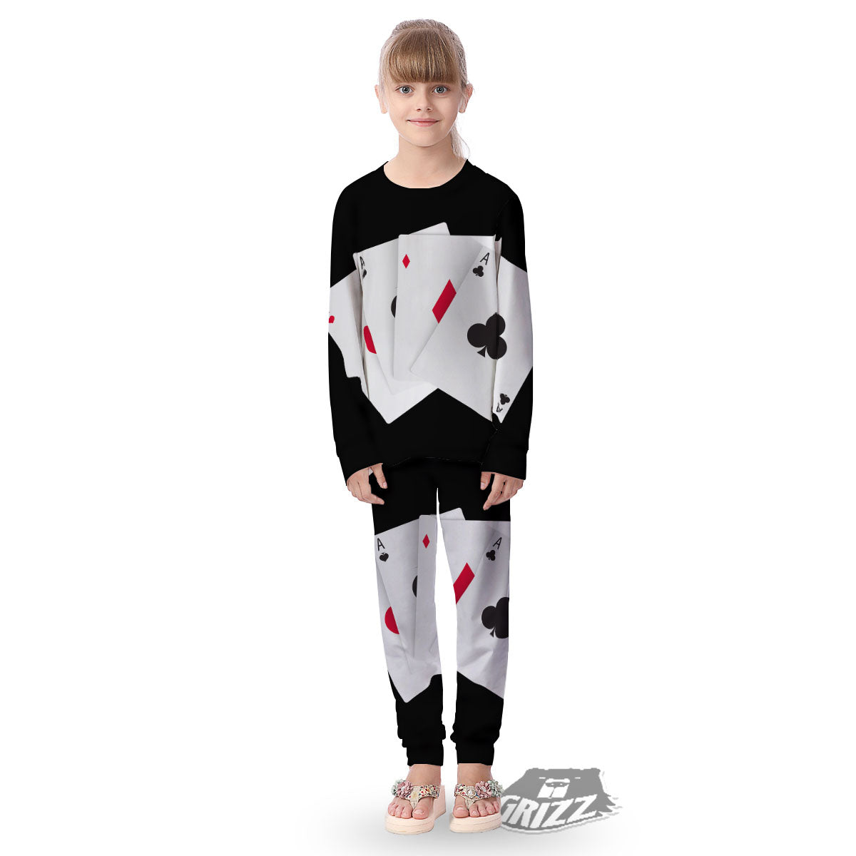 Playing Card Suits White And Black Print Kid's Pajamas-grizzshop