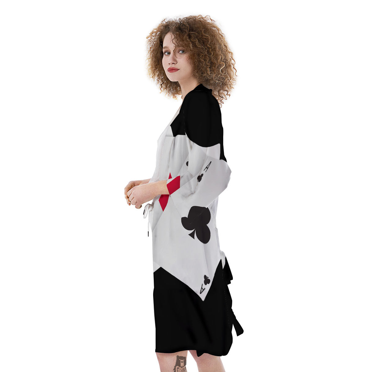 Playing Card Suits White And Black Print Kimono-grizzshop