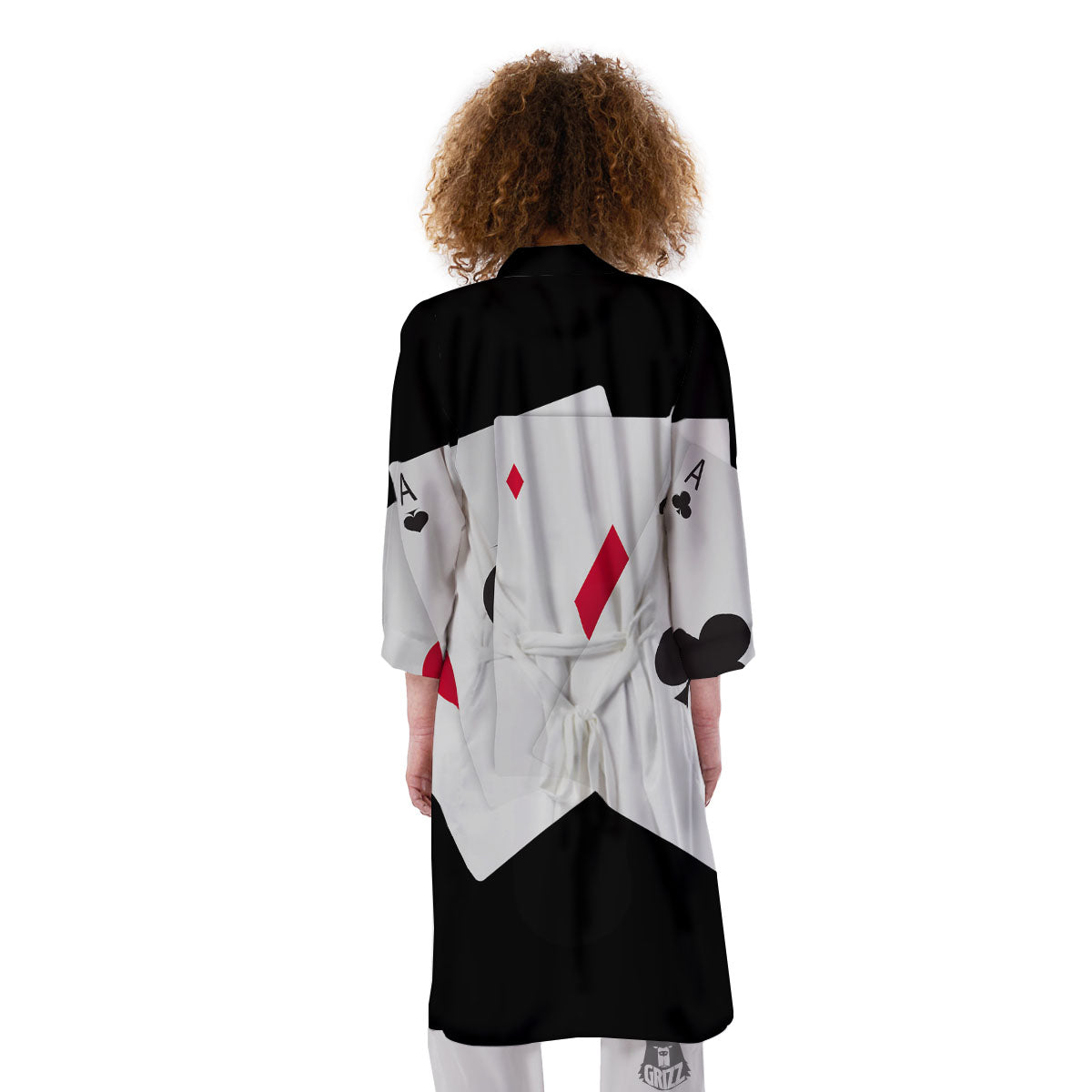 Playing Card Suits White And Black Print Kimono-grizzshop