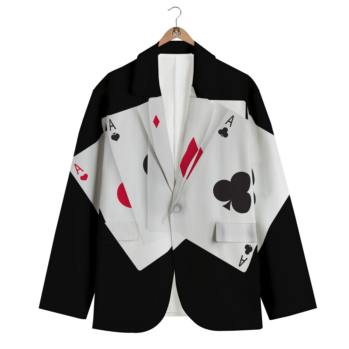 Playing Card Suits White And Black Print Men's Blazer-grizzshop