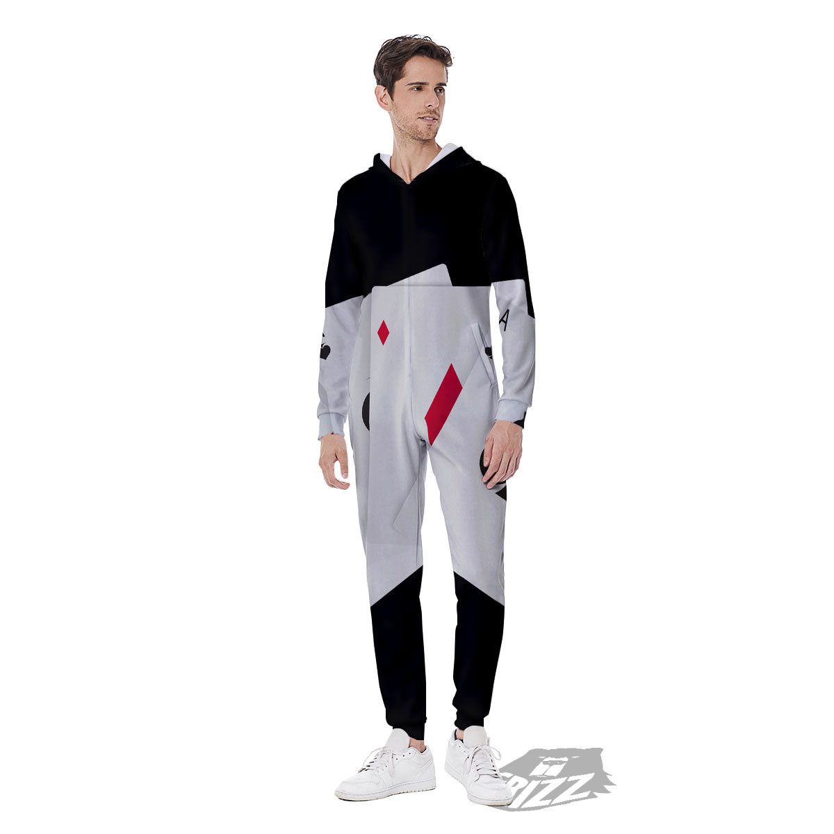 Playing Card Suits White And Black Print Men's Jumpsuit-grizzshop