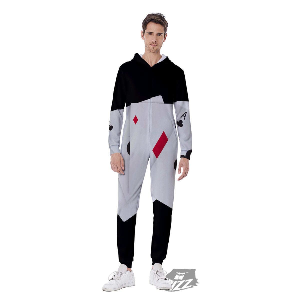 Playing Card Suits White And Black Print Men's Jumpsuit-grizzshop
