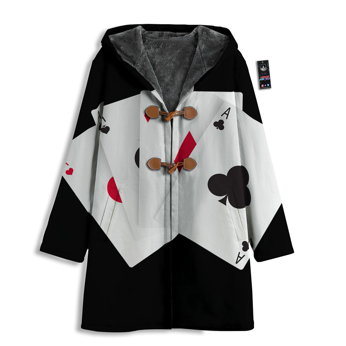 Playing Card Suits White And Black Print Men's Windbreaker Jacket-grizzshop