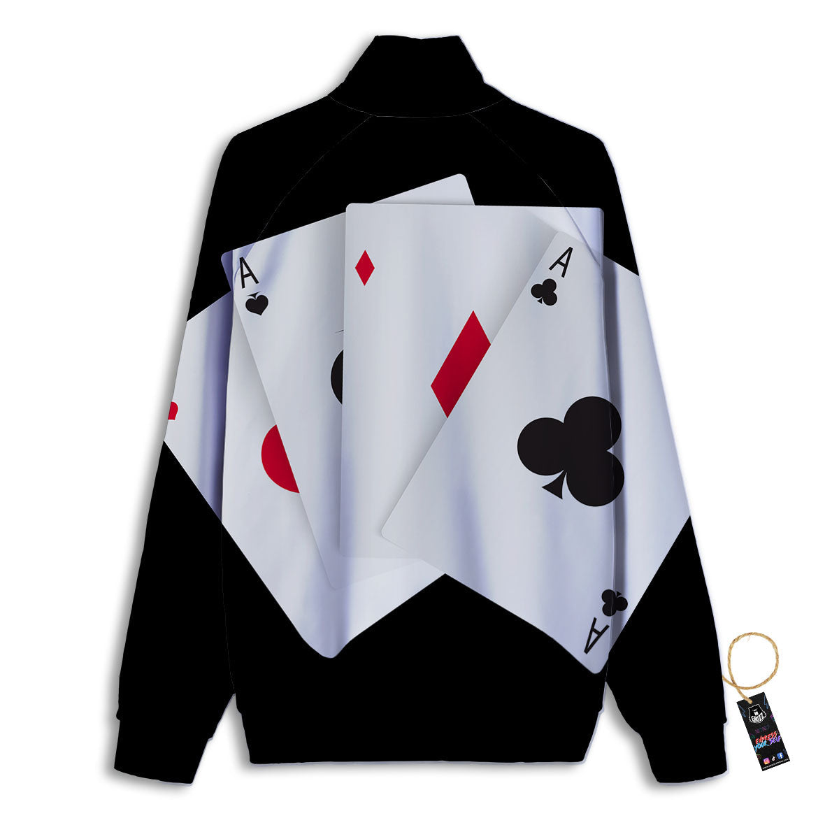 Playing Card Suits White And Black Print Track Jacket-grizzshop