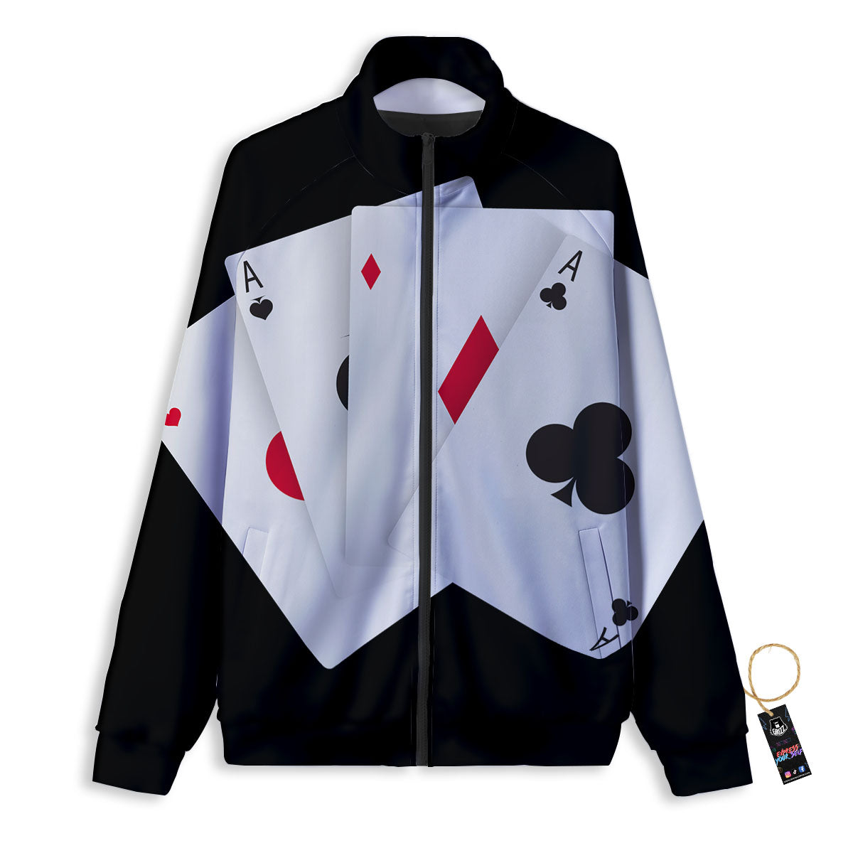 Playing Card Suits White And Black Print Track Jacket-grizzshop