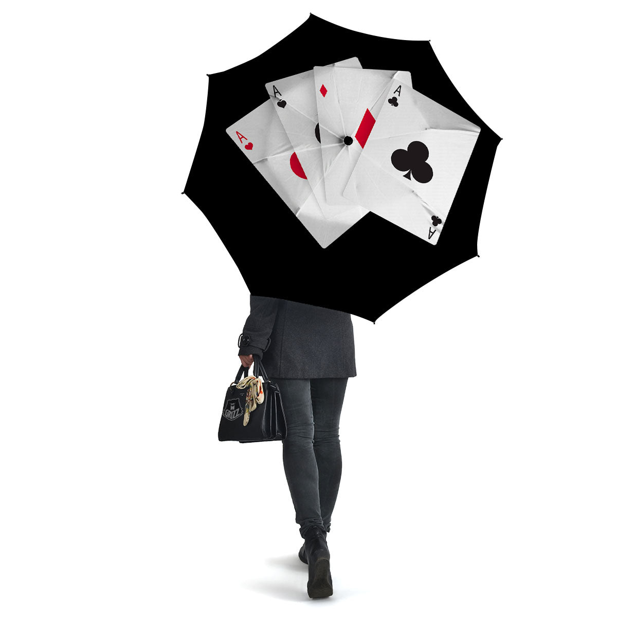 Playing Card Suits White And Black Print Umbrella-grizzshop
