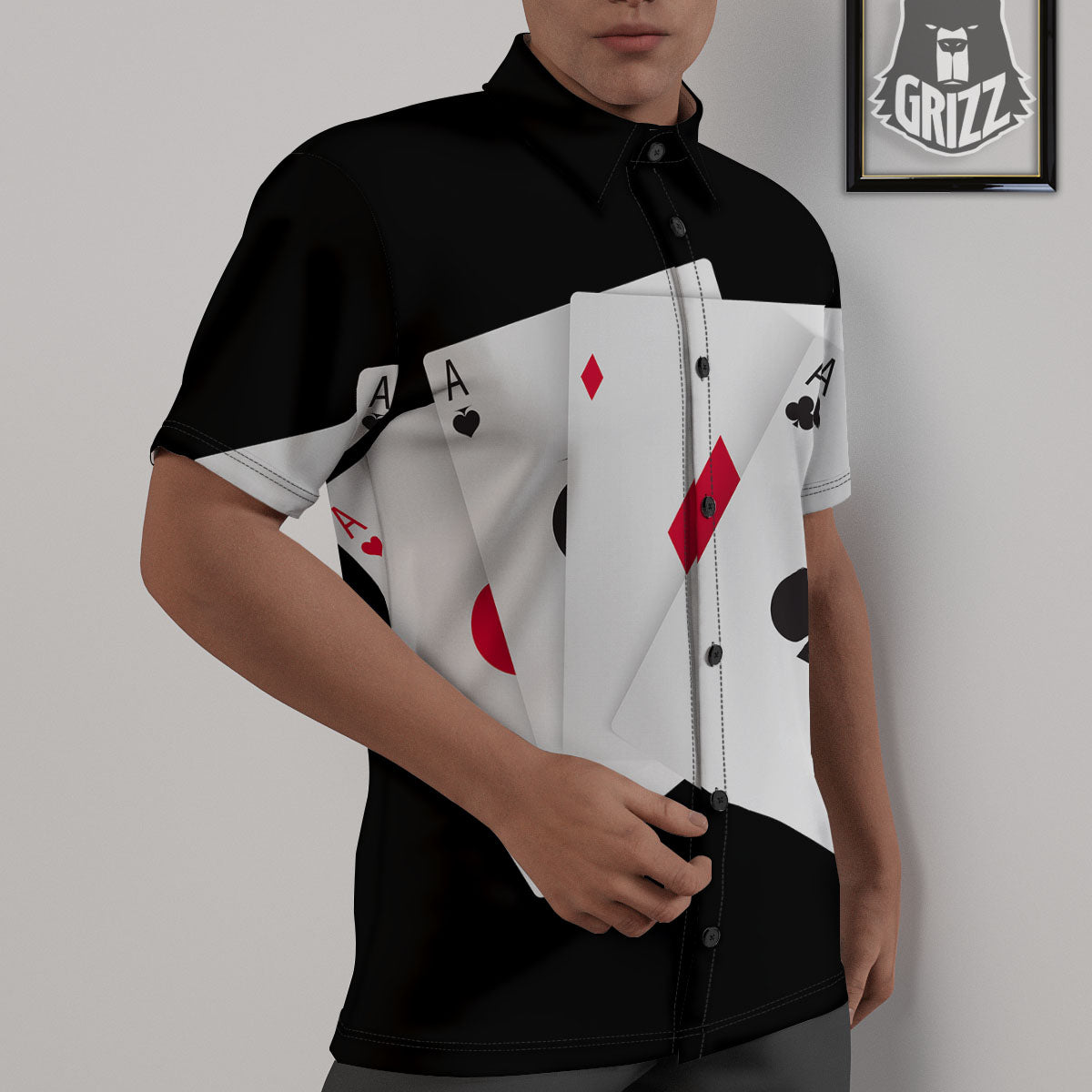 Playing Card Suits White And Black Print Untucked Shirts-grizzshop