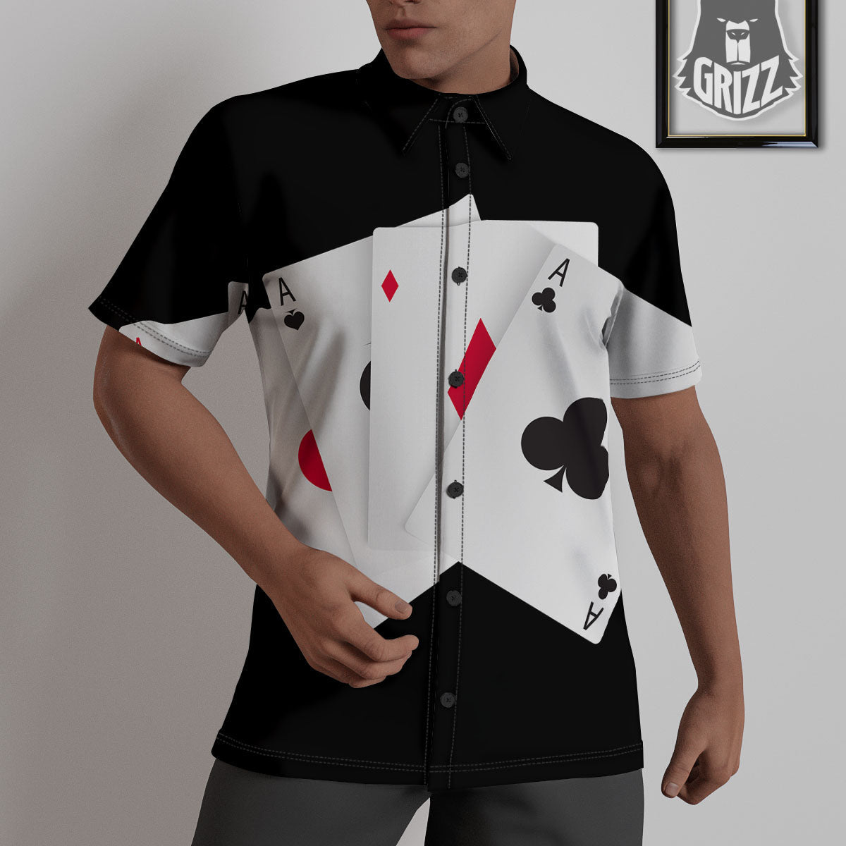 Playing Card Suits White And Black Print Untucked Shirts-grizzshop