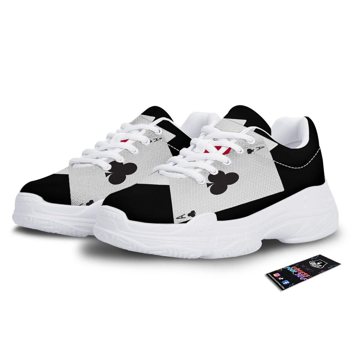 Playing Card Suits White And Black Print White Chunky Shoes-grizzshop