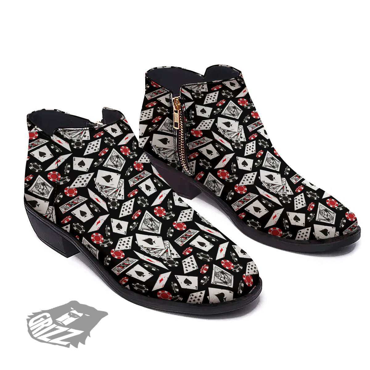Playing Cards Ace Print Pattern Ankle Boots-grizzshop