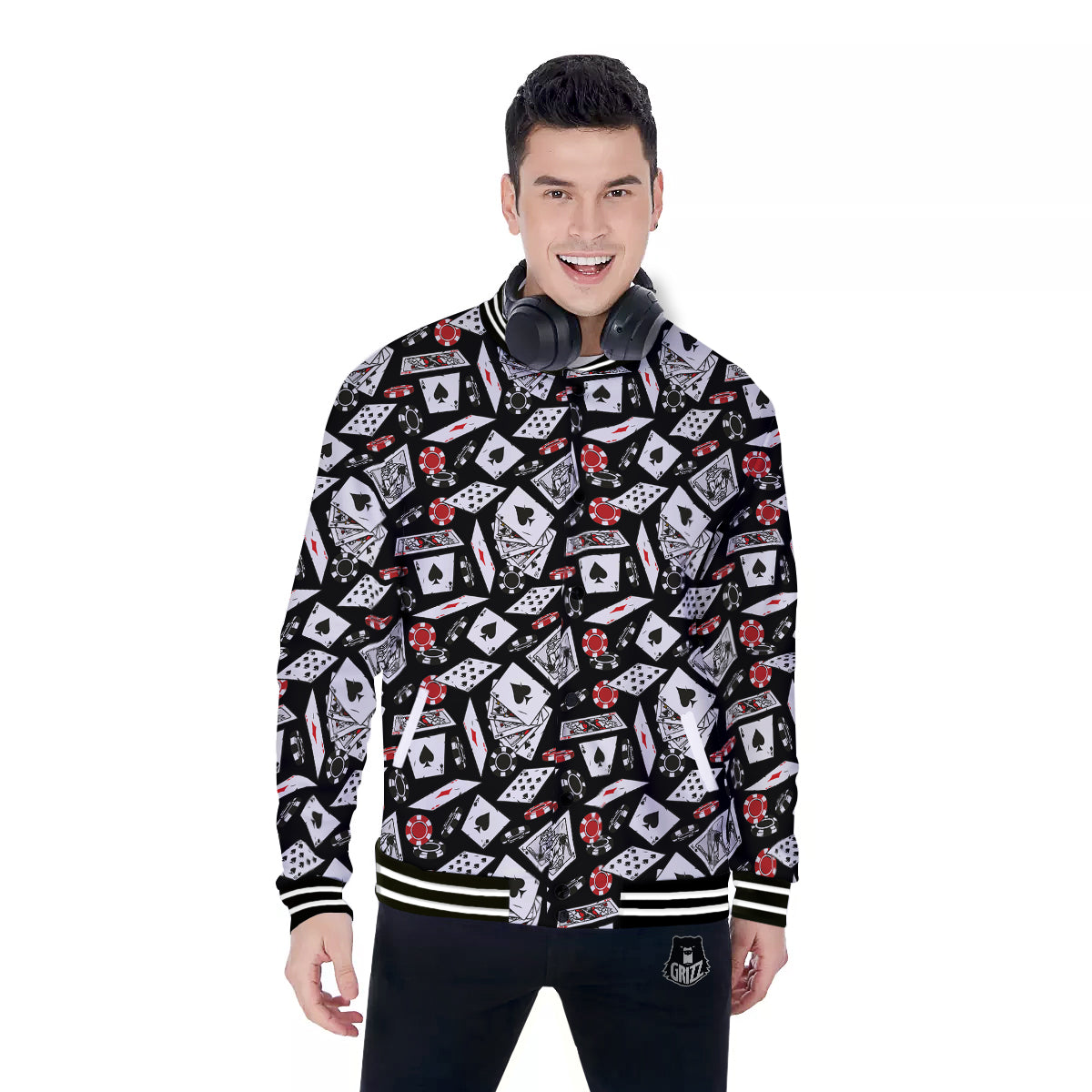 Playing Cards Ace Print Pattern Baseball Jacket-grizzshop