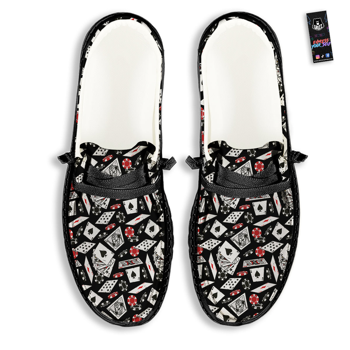 Playing Cards Ace Print Pattern Black Loafers-grizzshop