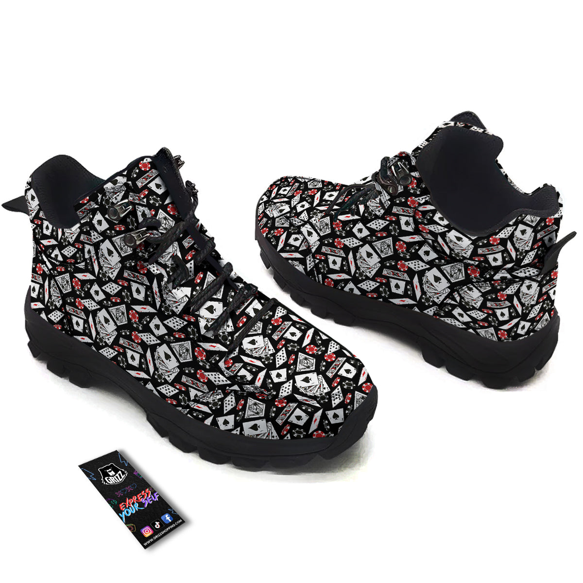 Playing Cards Ace Print Pattern Hiking Shoes-grizzshop