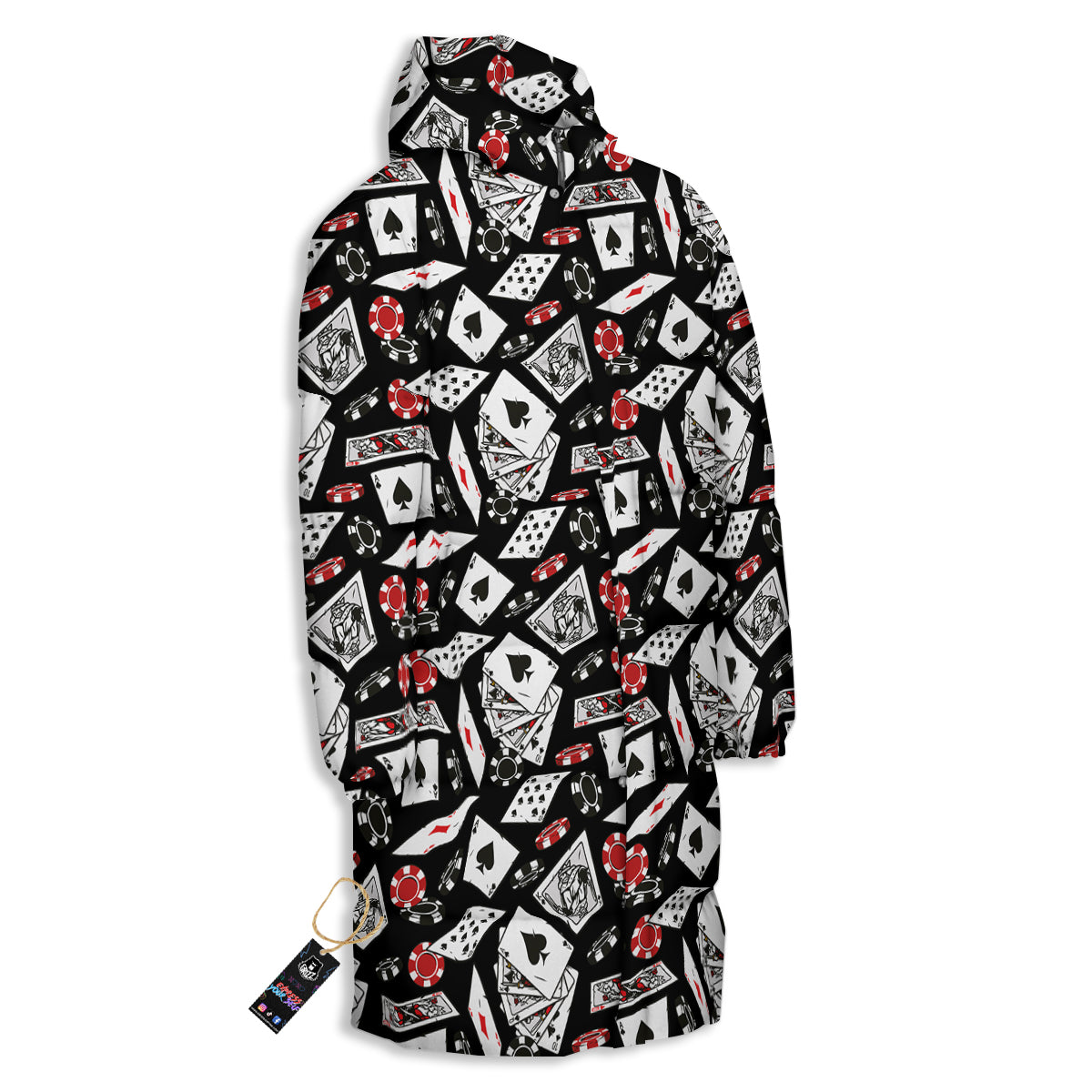 Playing Cards Ace Print Pattern Long Down Jacket-grizzshop
