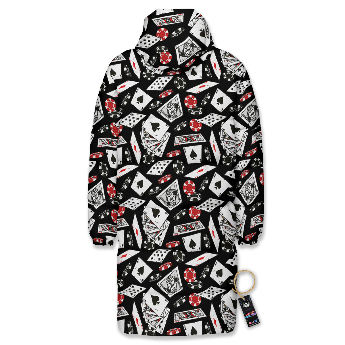 Playing Cards Ace Print Pattern Long Down Jacket-grizzshop