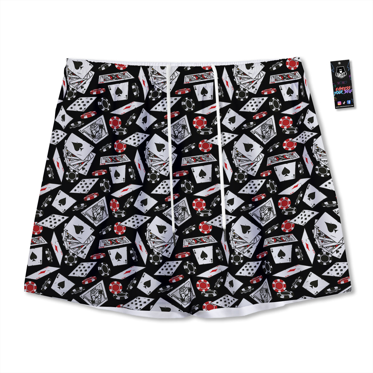 Playing Cards Ace Print Pattern Mesh Shorts-grizzshop