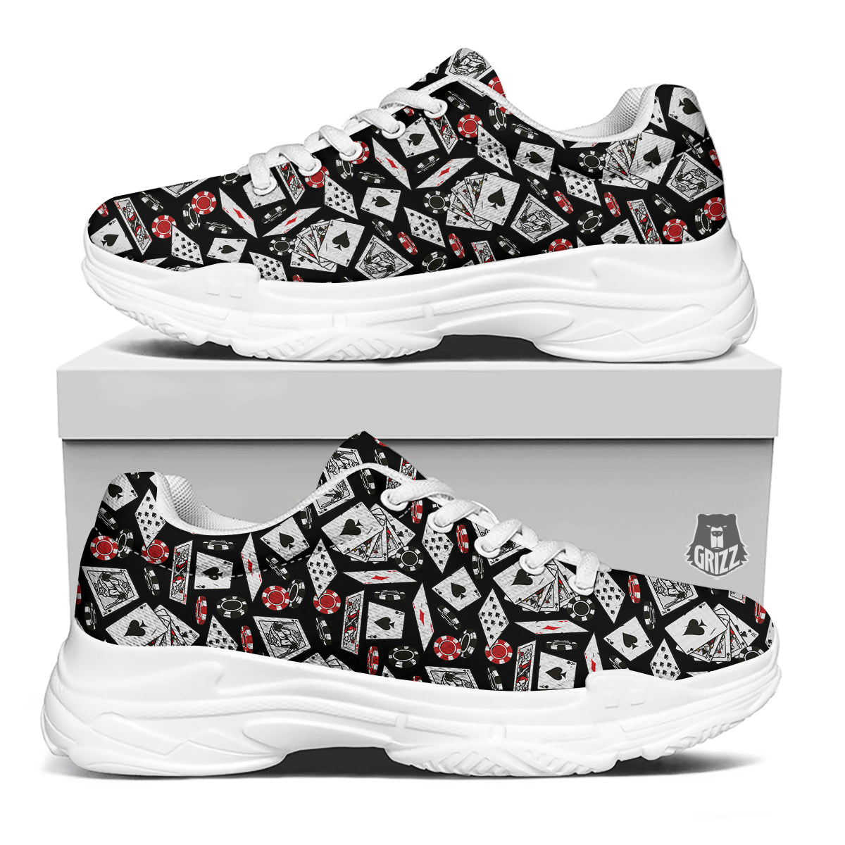 Playing Cards Ace Print Pattern White Chunky Shoes-grizzshop