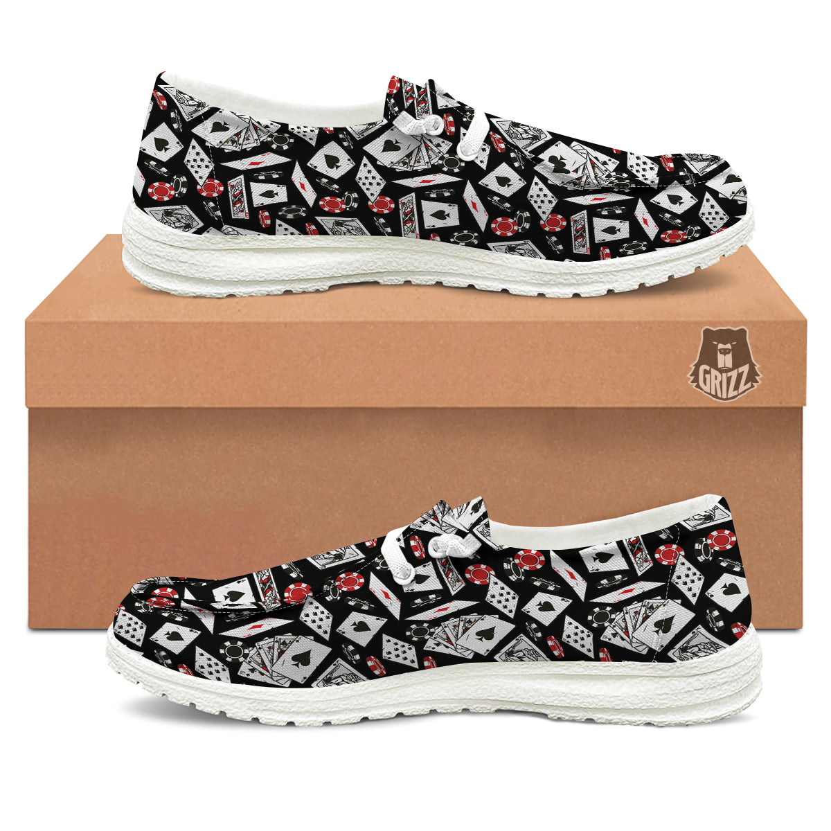 Playing Cards Ace Print Pattern White Loafers-grizzshop