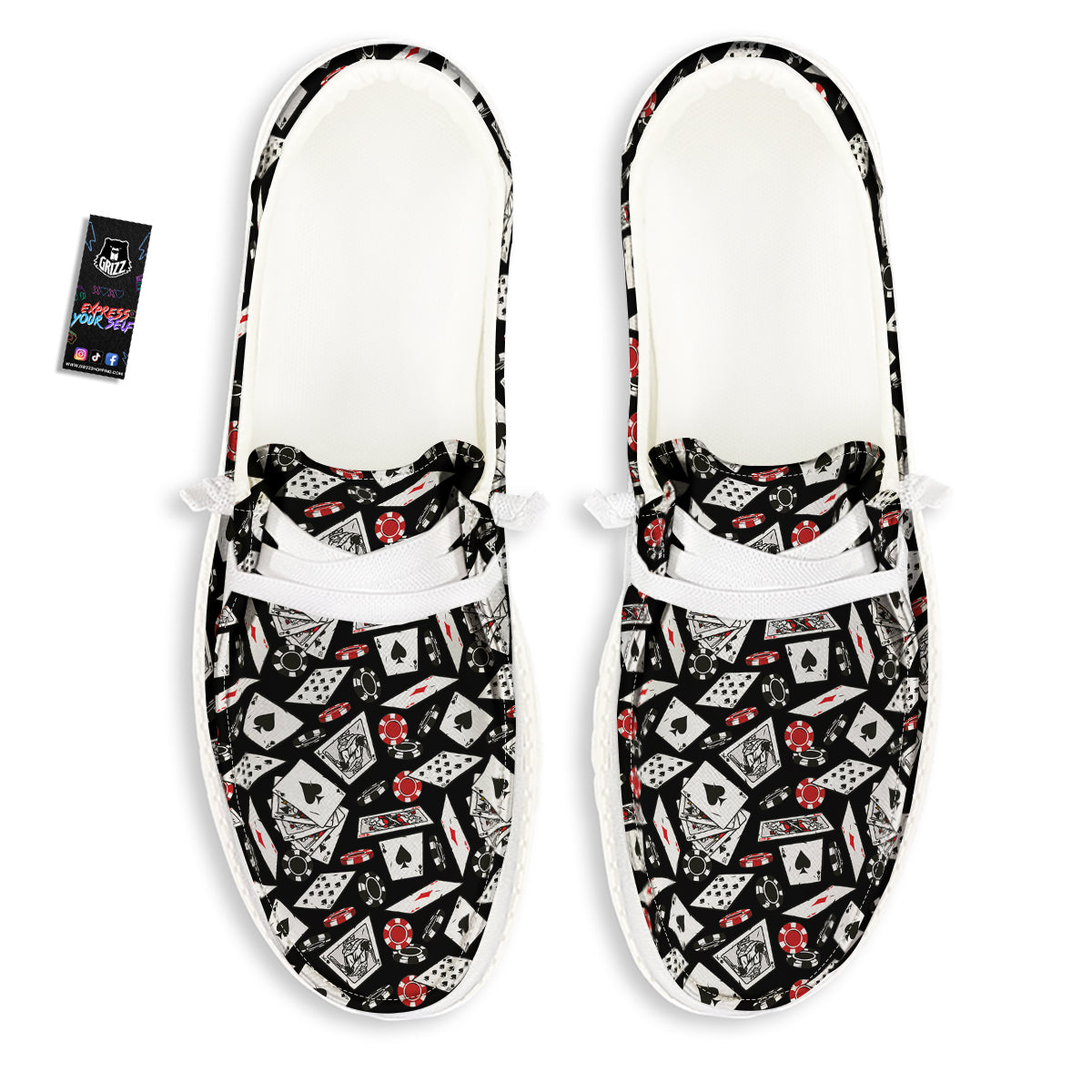 Playing Cards Ace Print Pattern White Loafers-grizzshop