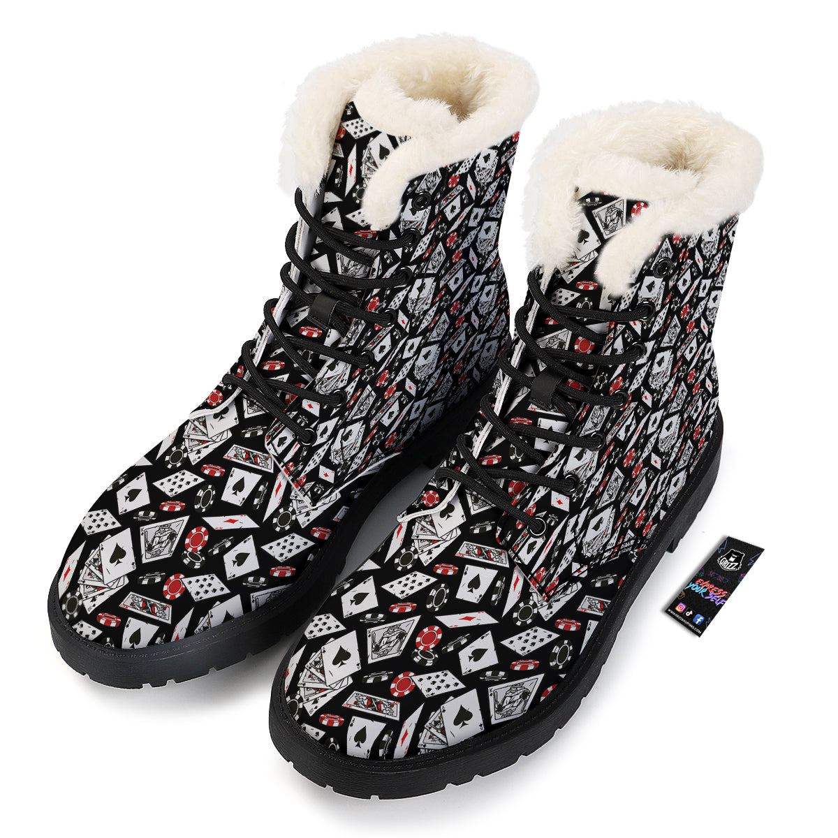 Playing Cards Ace Print Pattern Winter Boots-grizzshop