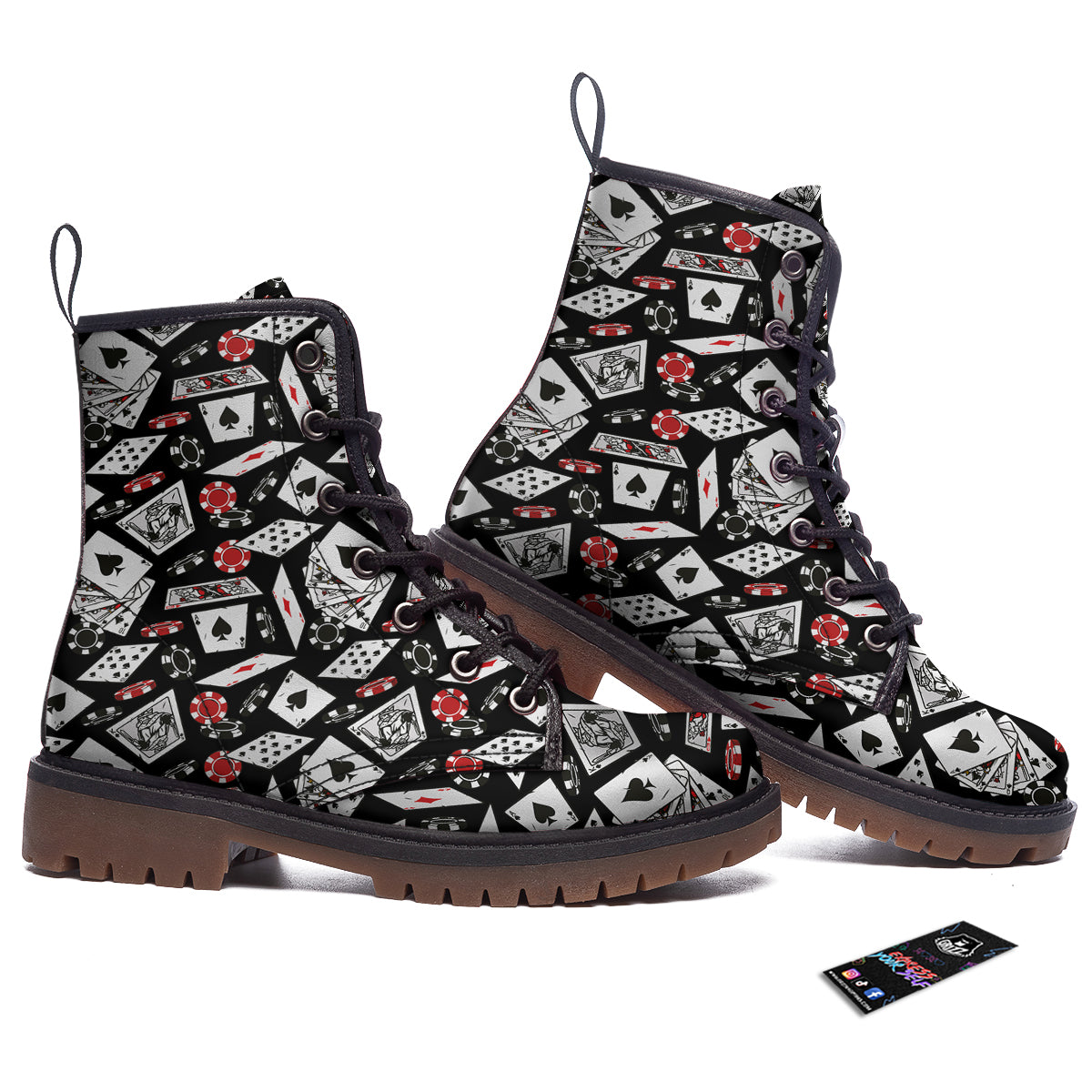 Playing Cards Ace Print Pattern Work Boots-grizzshop
