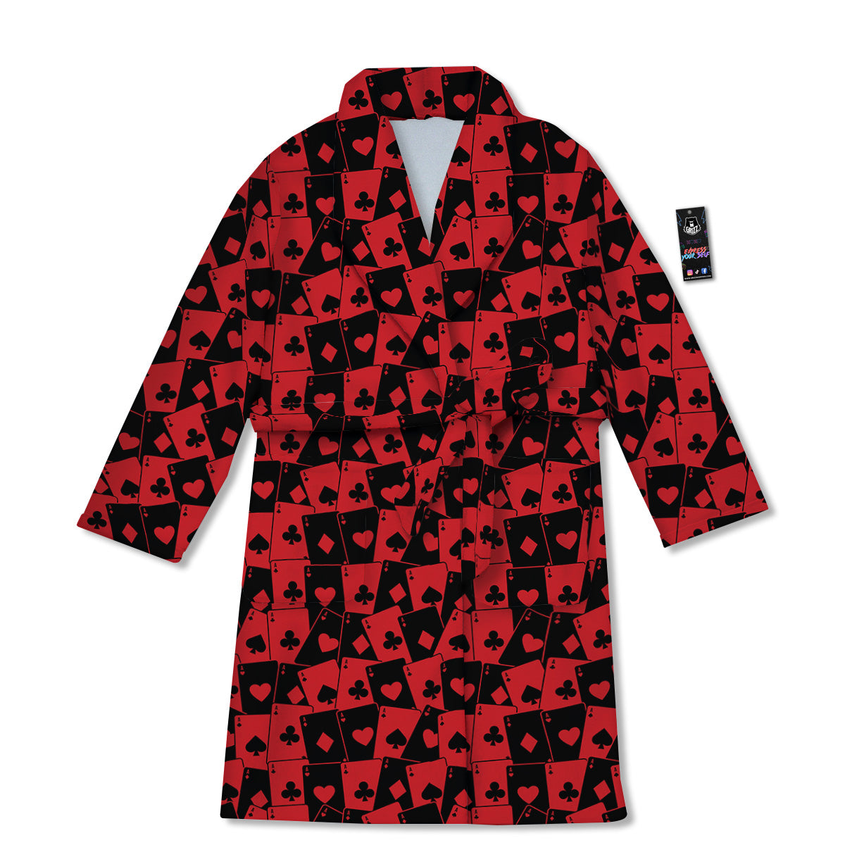 Playing Cards Black Red Print Pattern Bathrobe-grizzshop