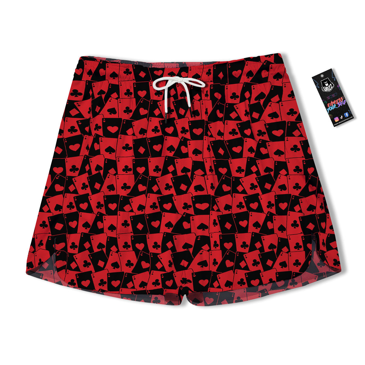 Playing Cards Black Red Print Pattern Men's Running Shorts-grizzshop