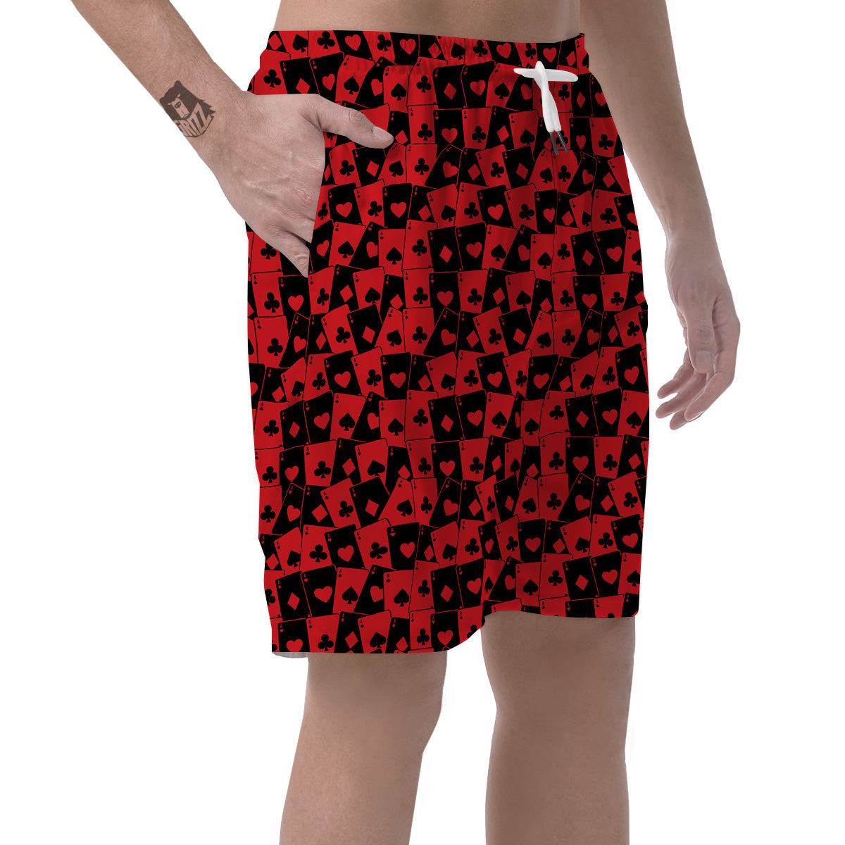 Playing Cards Black Red Print Pattern Men's Shorts-grizzshop