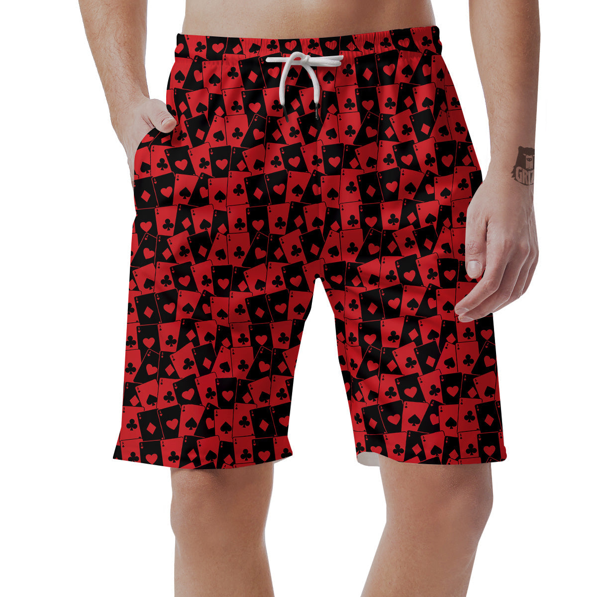 Playing Cards Black Red Print Pattern Men's Shorts-grizzshop