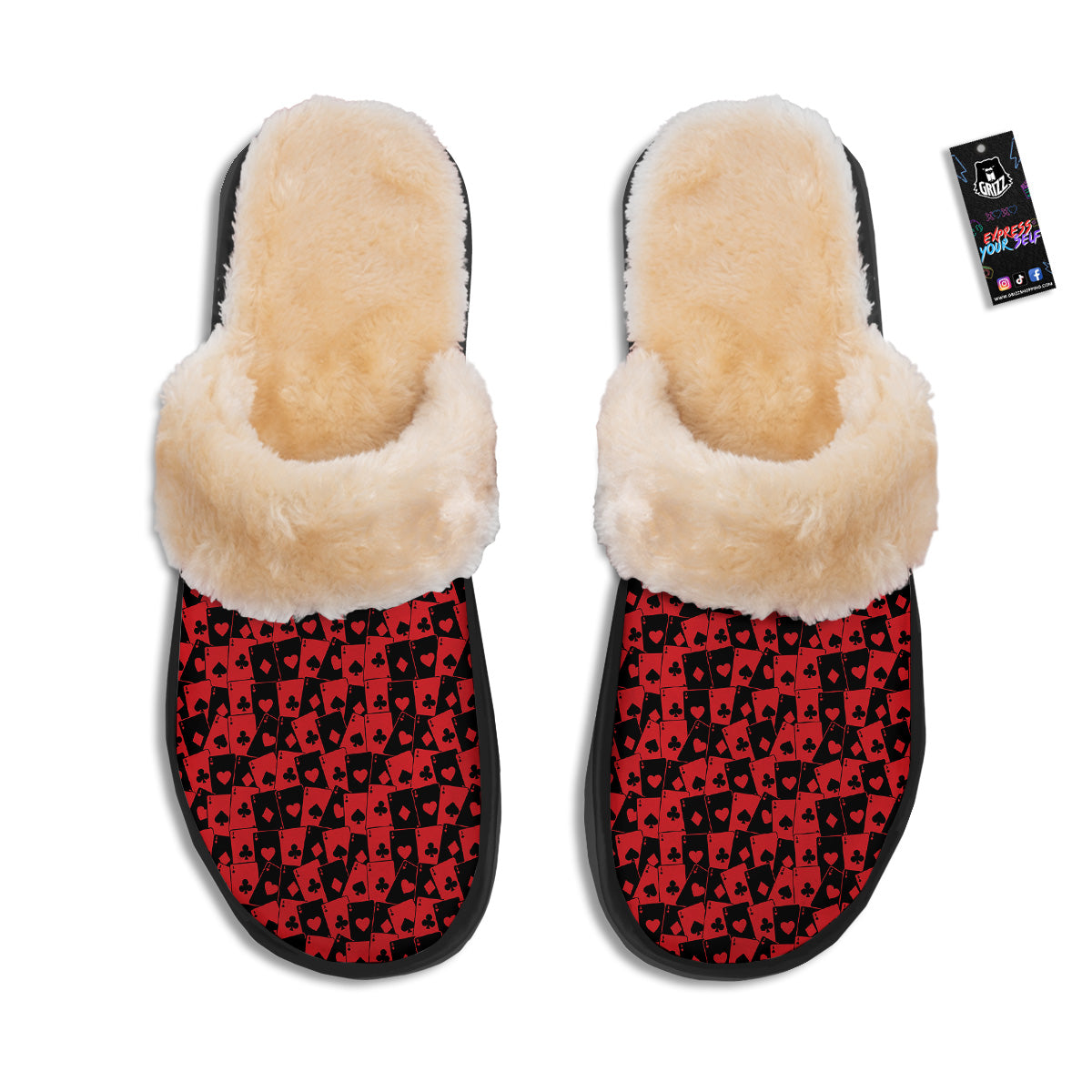 Playing Cards Black Red Print Pattern Slippers-grizzshop