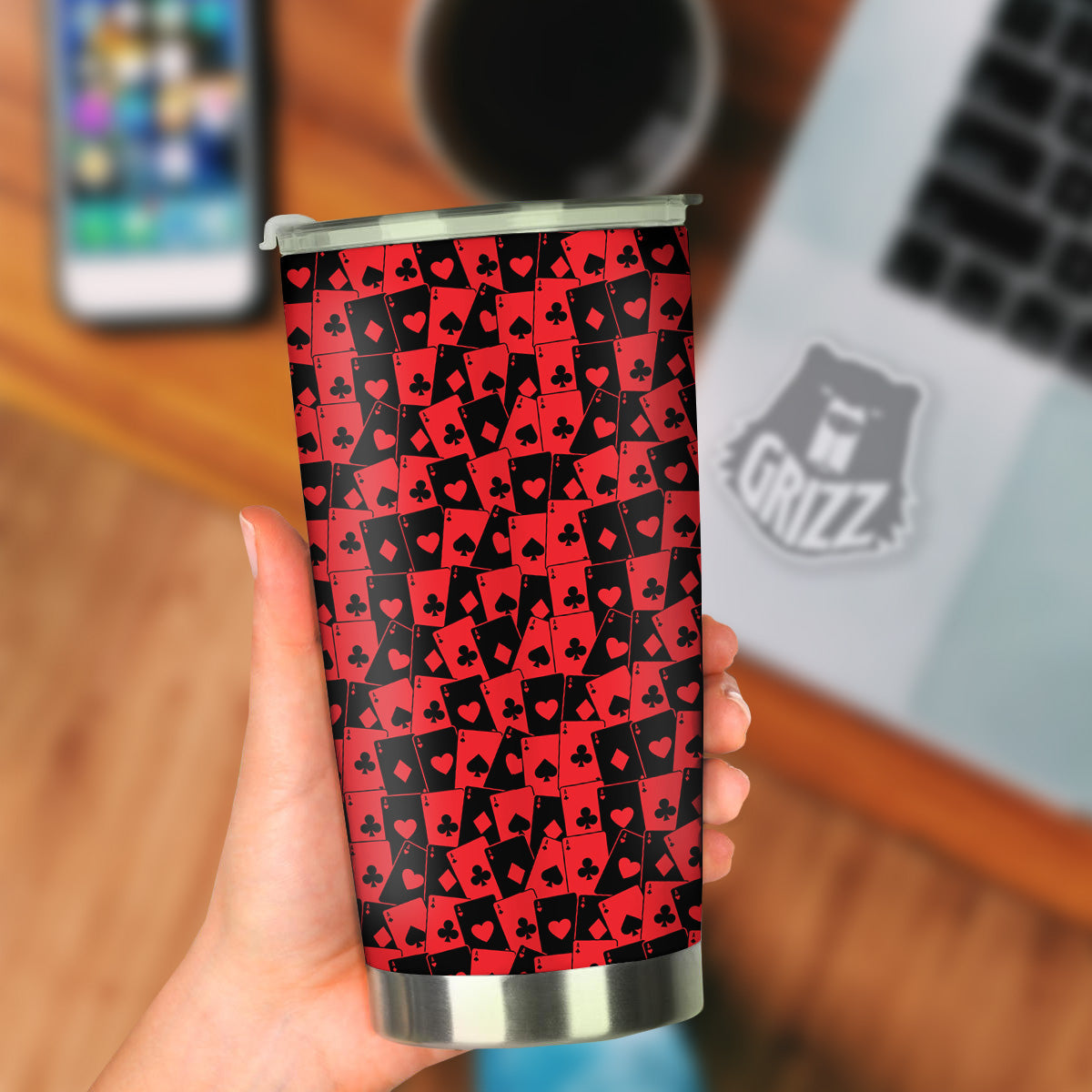 Playing Cards Black Red Print Pattern Tumbler-grizzshop